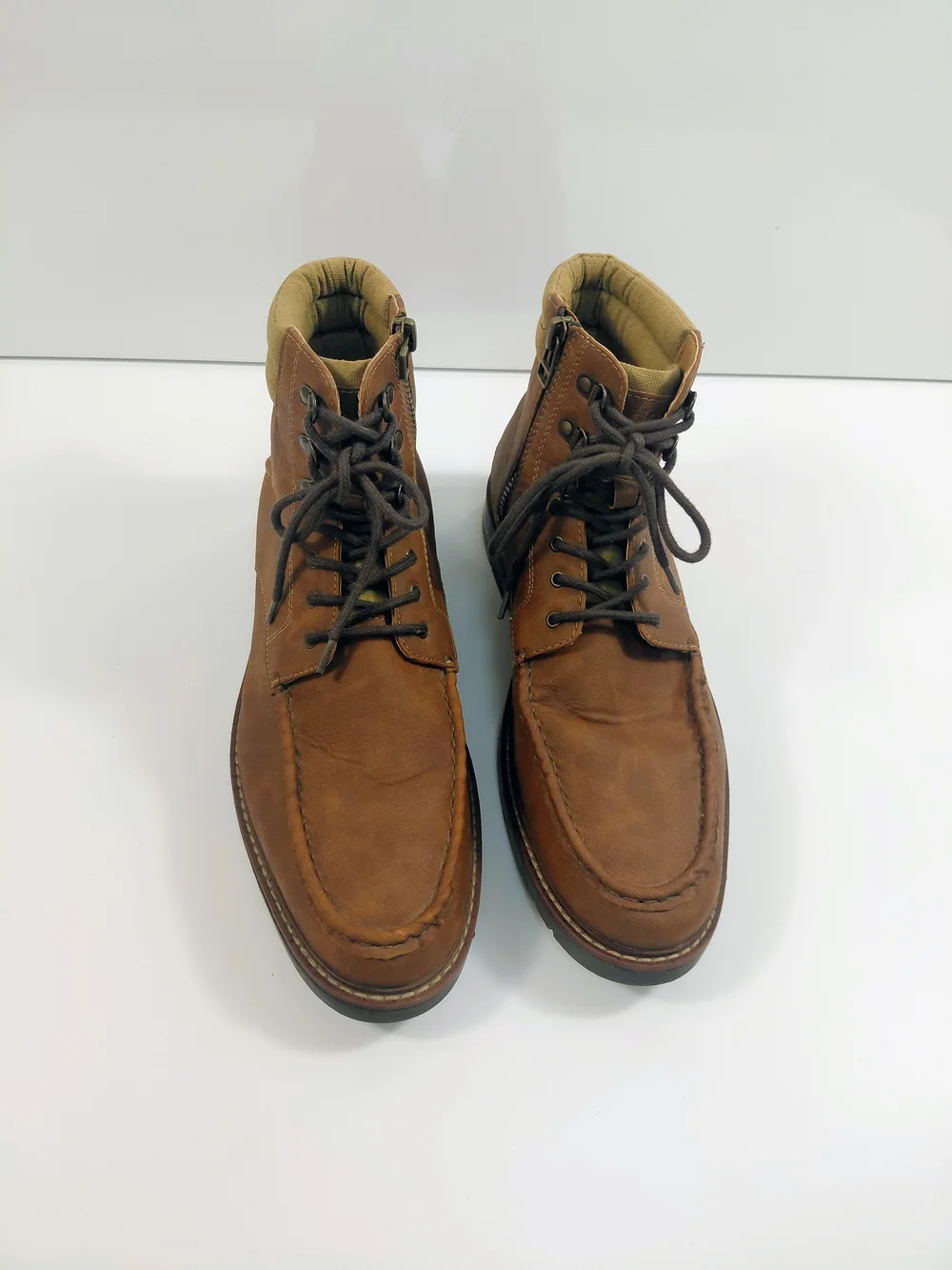 Men's Dockers Brown Leather Lace-Up Zip Boots Sz 13